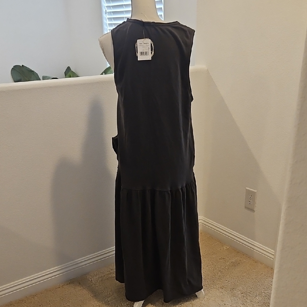 Free People Black Sleeveless Tiered Maxi Dress Sz L New - Picture 2 of 7